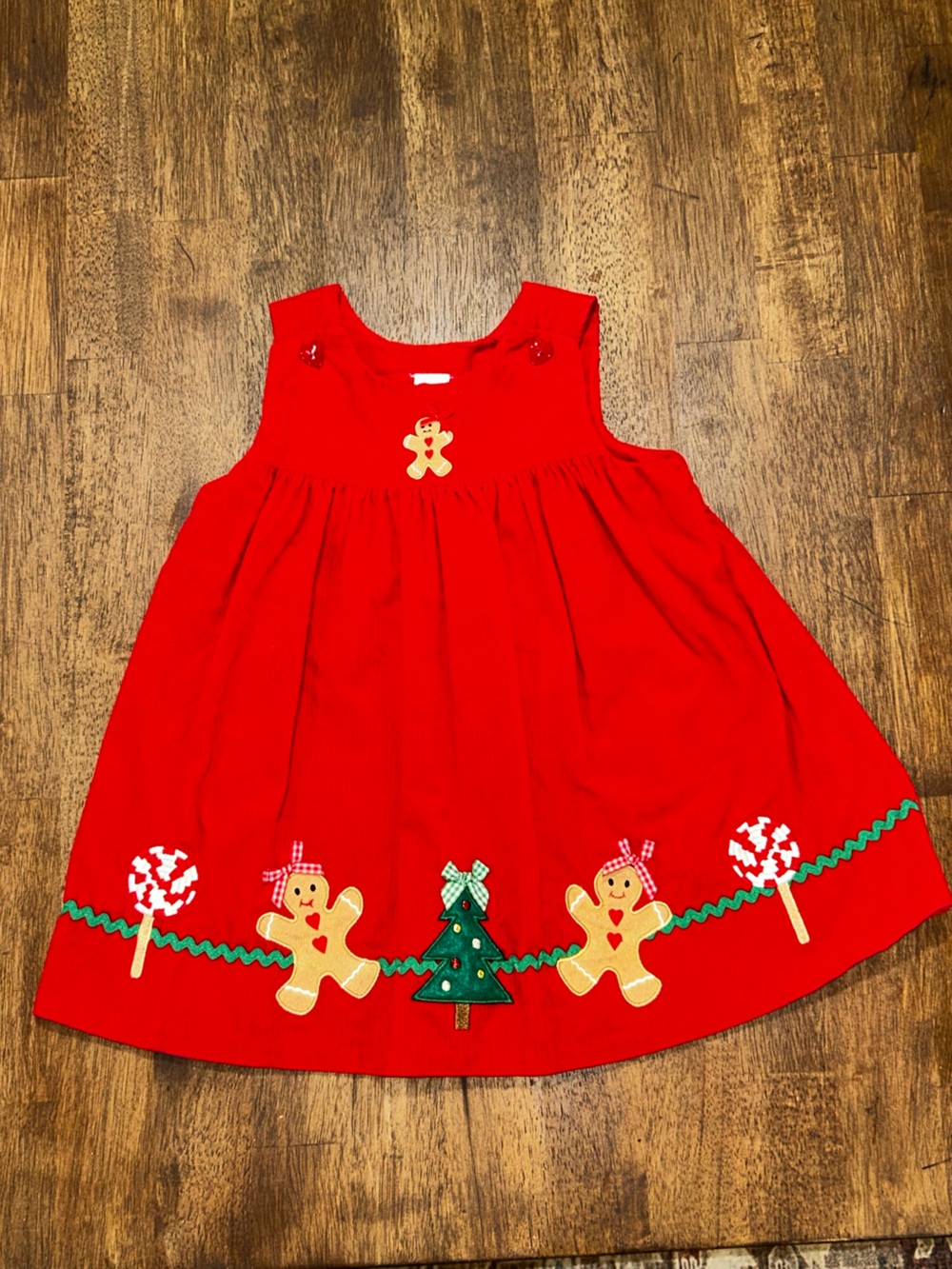 Girls' Red Holiday Dress with Gingerbread Appliqué
